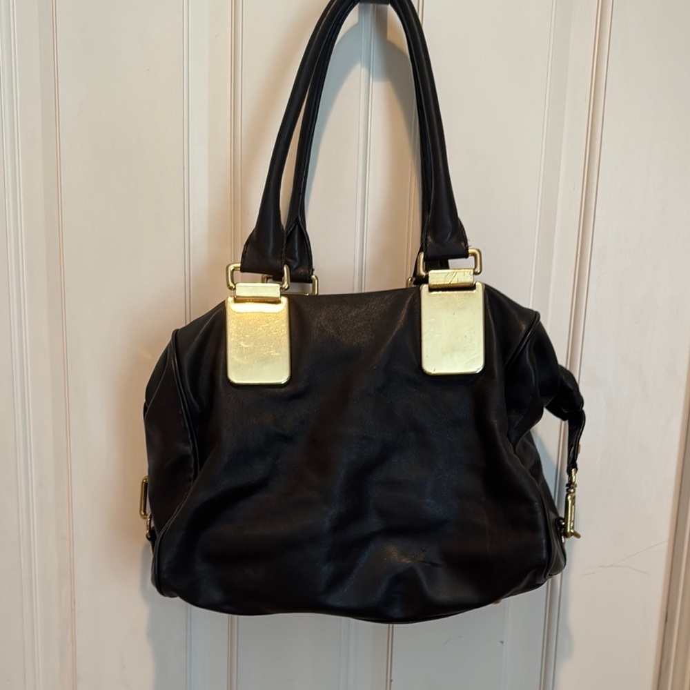 Banana Republic Elegant Black Leather Handbag with Gold Accents